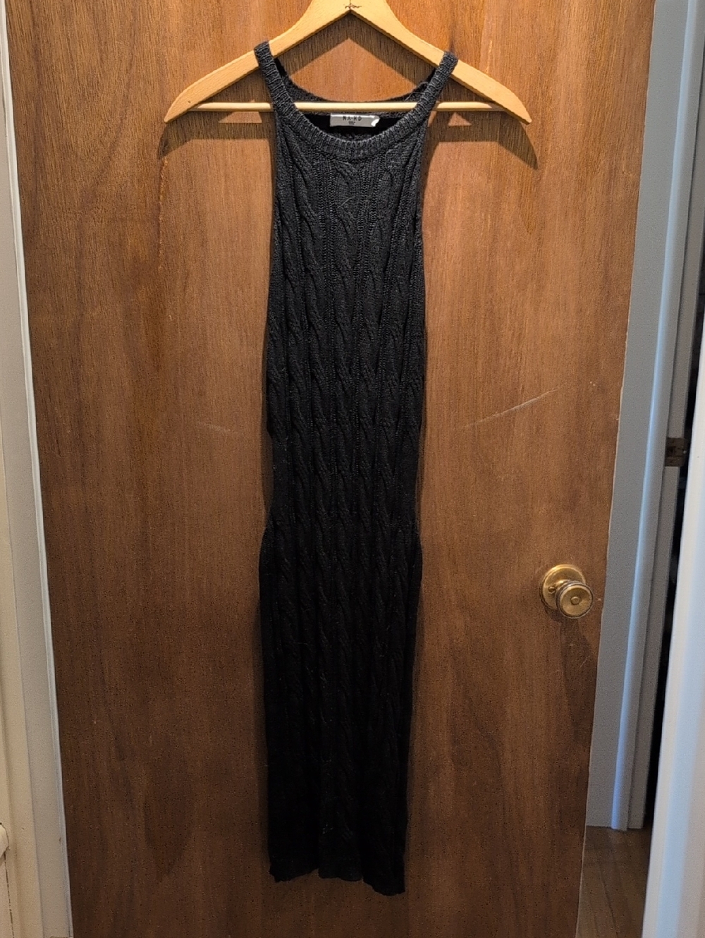 Black Cable-Knit Midi Dress